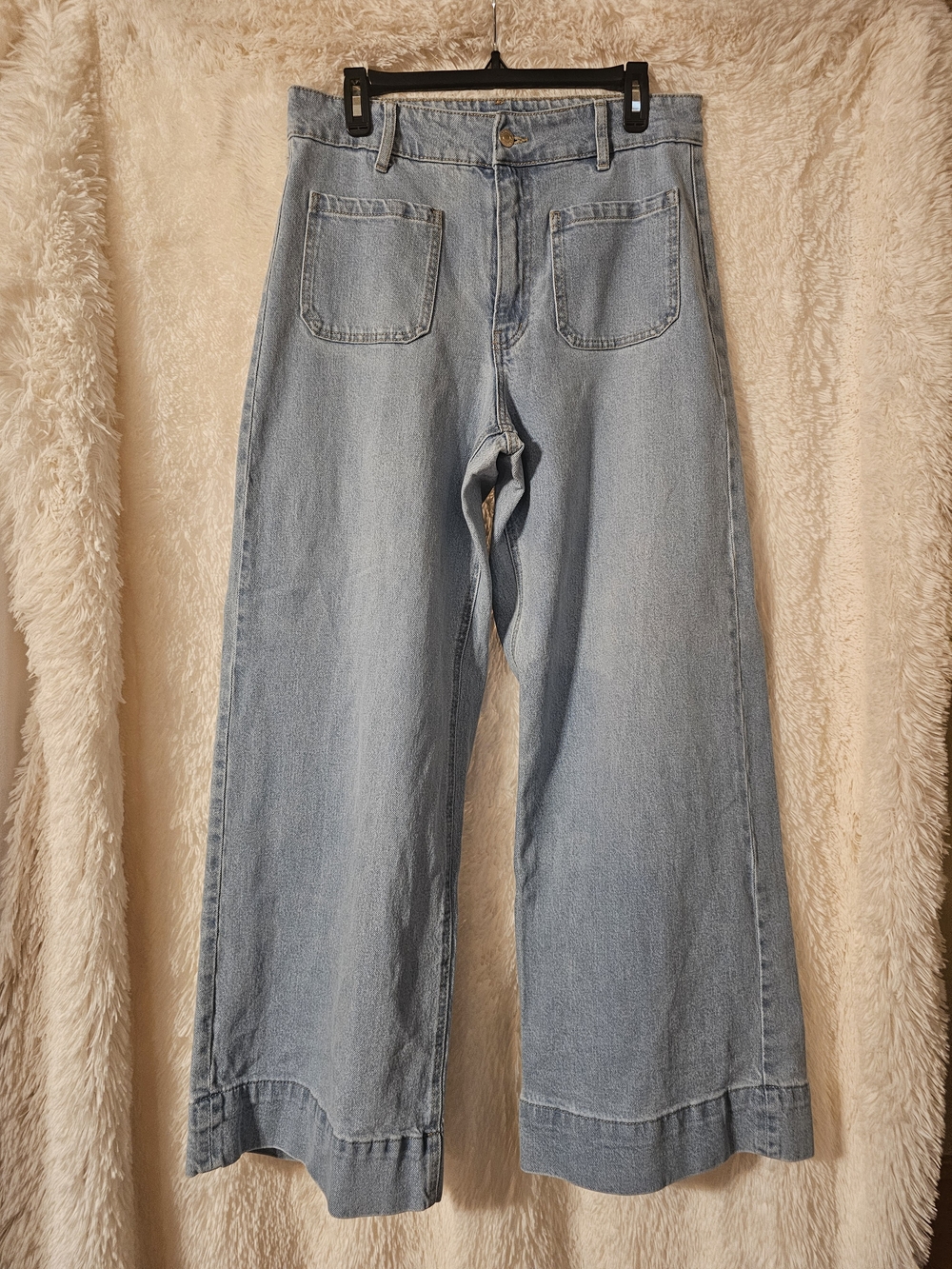 H&M Light Blue High Rise Wide Leg Jeans with Front Patch Pockets